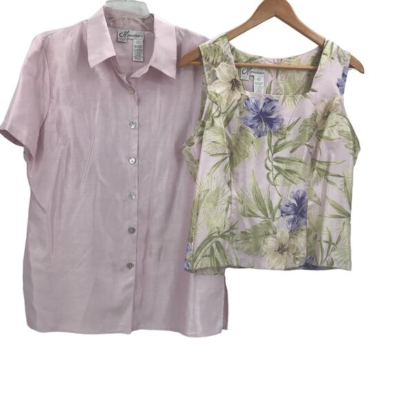 Dressbarn Lavender 2 Piece Set Button Down Shirt & Sleeveless Floral Tank Top 14 - Picture 1 of 8